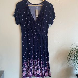 NWT Francesca’s Navy Wrap Dress with Floral Pattern